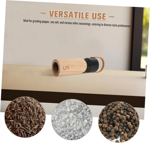 Vista 3 de Wooden Pepper Grinder Manual Salt Shaker 6-inch Rustic Spice Mill with Black Lid for Home Kitchen Cooking and Camping Use