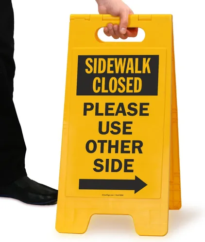 Vista 7 de SmartSign 25 x 12 inch “Sidewalk Closed - Please Use Other Side with Right Arrow” Two-Sided Folding Floor Sign, Plastic, Black and Yellow