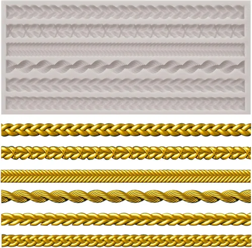 Vista 10 de Moldes de silicona de cuerda trenzada, moldes de silicona para bordes de pastel de perlas, patrón de espiral ondulada, cuerda de cáñamo, moldes