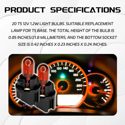 Vista 3 de 20 piezas T5 17 57 86 Kits de bombillas de halogénuro para panel de instrumentos, luz de tablero de 12V para interior de automóvil, bombilla