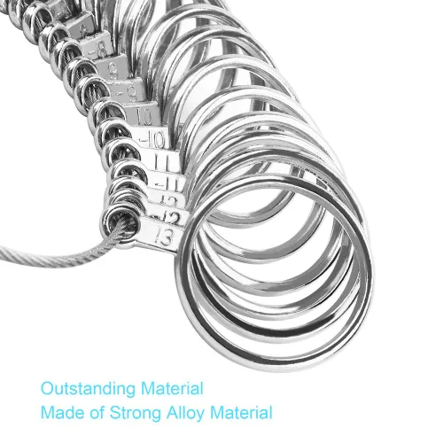 Vista 4 de Herramienta de medición de anillo, 27 piezas de herramienta de medición de anillo, tamaño de anillo de EE. UU. 0-13 con tamaño medio, 1 medidor