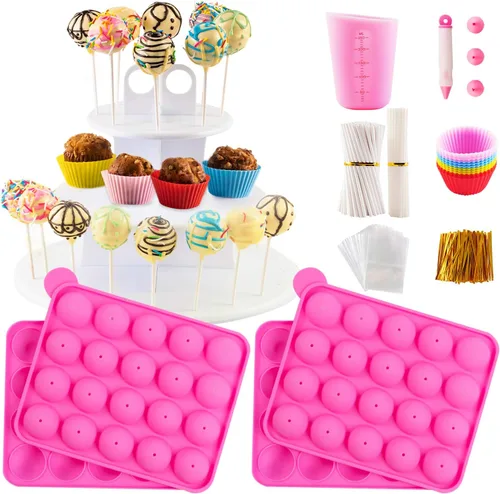 Vista 8 de Set de moldes de silicona para pastelitos - 2 paquetes de moldes para piruletas con 40 palitos para pastelitos, 100 bolsas para caramelos y 100