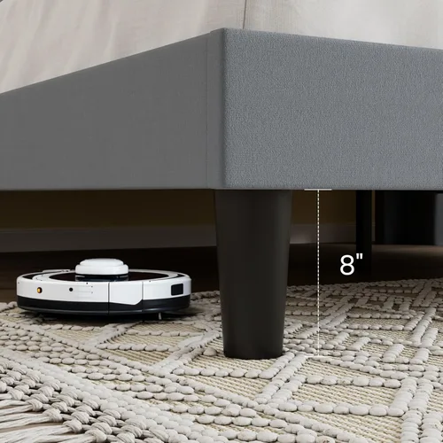 Vista 8 de SHA CERLIN Base de cama tapizada de terciopelo de tamaño matrimonial con cabecera de ala capitonada de canal vertical, soporte de listones