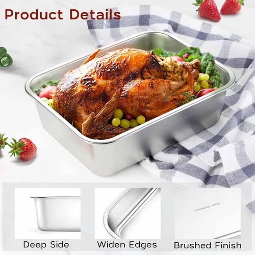 Vista 3 de Onader - Bandeja para lasaña profunda, rectangular de acero inoxidable de 10 x 8¼ pulgadas, bandeja para hornear de metal, apta para horno