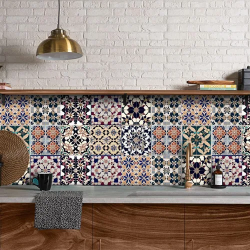 Alwayspon Adhesivo para azulejos de pared moriscos para despegar y pegar, calcomanías de vinilo autoadhesivas para azulejos de cocina y baño, 4 x 4