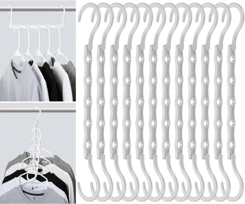 Vista 8 de Mr. Pen - Perchas de ahorro de espacio para ropa, 12 piezas, color negro, perchas de plástico para ropa que ahorran espacio, 5 ranuras, ganchos