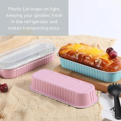 Vista 38 de Findful Mini Moldes para Hornear Pan con Tapas y Cucharas (Paquete de 50, 6.8oz) Moldes Rectangulares de Papel de Aluminio para Hornear Recipientes