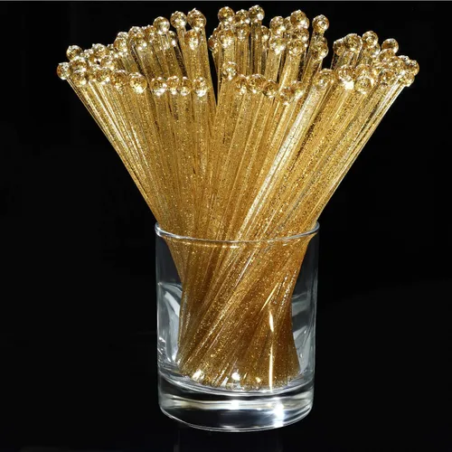 Vista 10 de 100 piezas de varillas de plástico desechables de parte superior redonda con cristal (negro)