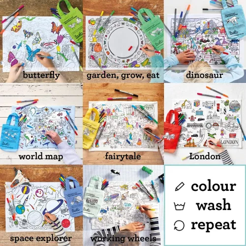 Vista 9 de eatsleepdoodle Mantel individual de frutas y verduras en su propia bolsa de algodón para colorear, cuenta con un divertido mantel individual