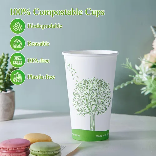 Vista 4 de ECOLipak 210 unidades Vasos compostables de 16 onzas, vasos de papel desechables biodegradables con forro de ácido poliláctico (PLA), tazas de café