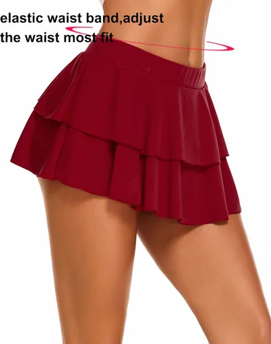 Vista 6 de Avidlove - Minifalda plisada con volantes para mujer, color liso, falda de lencería