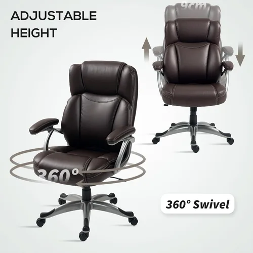 Vista 7 de HOMCOM Silla de oficina ejecutiva con función de inclinación, silla de escritorio de cuero PU con respaldo alto, silla giratoria para computadora
