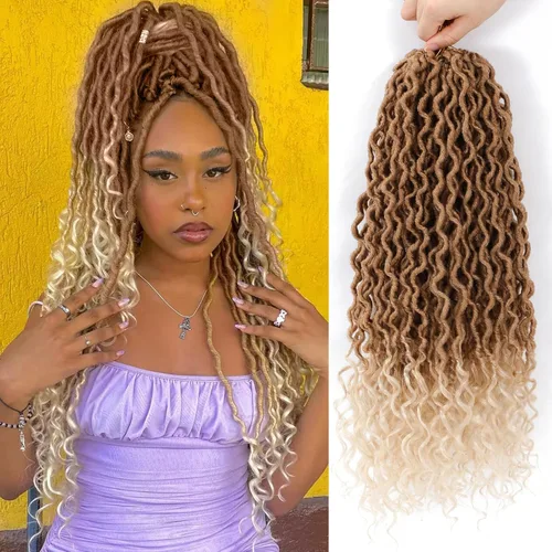 Vista 65 de Rastas de diosa de pelo de ganchillo de 18 pulgadas, 6 paquetes, pelo de ganchillo postizo previamente enrollado, pelo de ganchillo suave