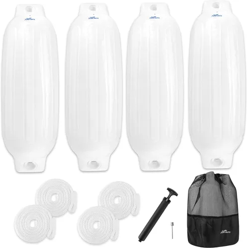 Vista 18 de Affordura Paquete de 4 Defensas de Barco Parachoques Defensas con 4 Cuerdas, Parachoques de Barco para Defensas de Barco Pontón Inflables