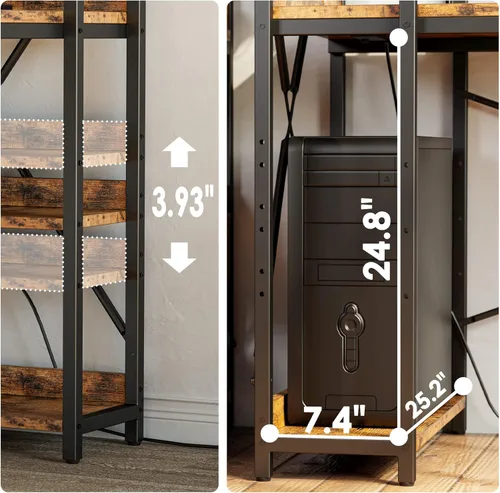 Vista 5 de IRONCK Escritorio para computadora de 55 pulgadas con toma de corriente y estantes de almacenamiento, mesa de estudio con puertos USB, estación