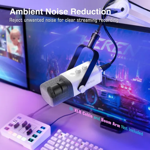 Vista 2 de FIFINE Paquete de micrófono para juegos de PC con cable XLR, micrófono USB RGB para computadora para transmisión, juego de cables de audio, cable