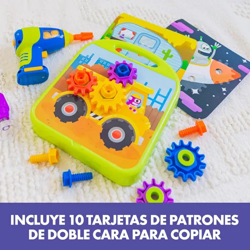 Vista 5 de Educational Insights Taller de Engranajes de Diseño y Taladro - Juguetes de Construcción y Herramientas para Niños Pequeños, Set de Herramientas