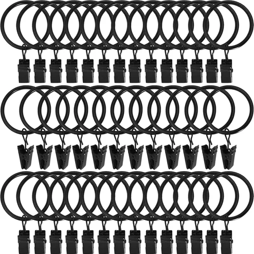Vista 21 de Paquete de 44 anillos de cortina de metal con clips, clips para cortinas con anillos, anillos de cortina de 1 pulgada de diámetro interior, se