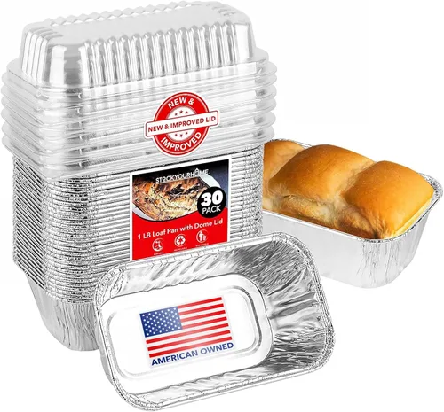 Vista 8 de Stock Your Home Mini moldes para pan de papel de aluminio de 1 libra (paquete de 30 unidades) desechables para pan, forros para hornear de 1 libra