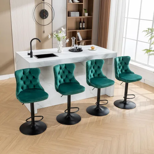 Vista 168 de Aoowow Juego de 2 taburetes de bar giratorios, taburetes de bar ajustables con respaldo de terciopelo copetudo, sillas de bar modernas tapizadas