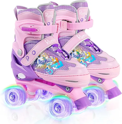Vista 7 de Patines de ruedas para niñas y niños, 4 tamaños ajustables con ruedas iluminadas