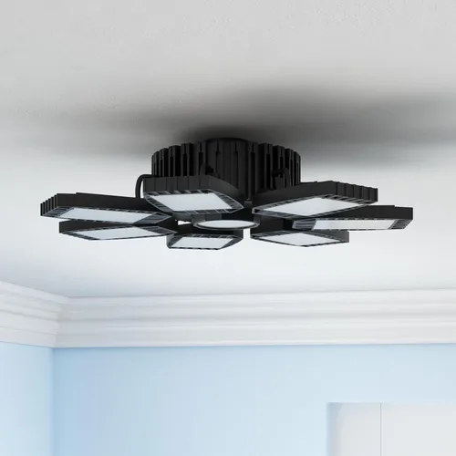 Vista 2 de Luz LED de garaje, luz brillante de garaje con 7 paneles ajustables, 30000 lúmenes, 6500 K, luces LED de techo de garaje deformables, luz LED