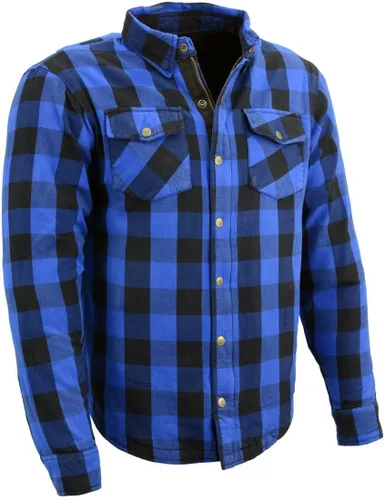 Camisa de motociclista Milwaukee Leather para hombre, camisa de franela a cuadros azul con armadura aprobada por CE reforzada con fibra de aramida