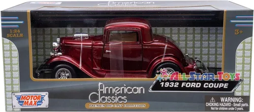 Vista 8 de MotorMax American Classics 1932 Ford Coupe 1/24 Escala Diecast Modelo Coche Rojo