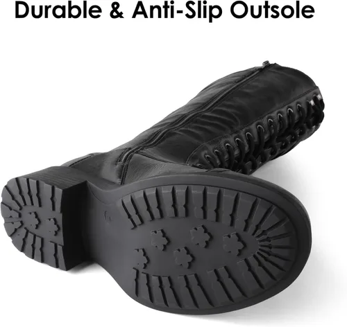 Vista 3 de DREAM PAIRS - Botas de poliuretano a la rodilla para mujer, estilo de equitación o combate