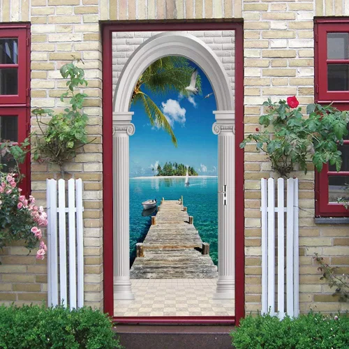 Vista 49 de 3D Pegatina de pared adhesiva para puerta - Poster de película de escaleras antiguas Premium PVC impermeable para pared de dormitorio y sala