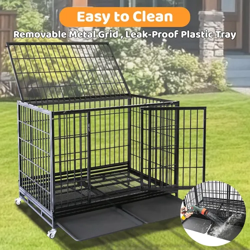 Vista 4 de Homey Pet Jaula para Perros de 48 Pulgadas Resistente para Perros Grandes, Jaula Apilable e Indestructible para Perros con Alta Ansiedad con Cuatro