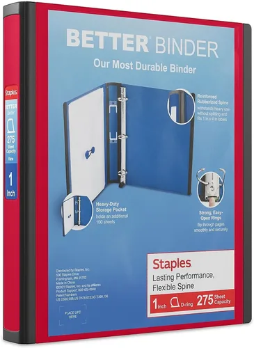 Vista 38 de Carpeta con anillos en forma de "D" de 1 pulgada para mejor visualización Staples, Negro