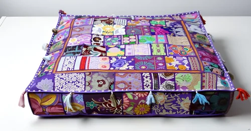 Vista 34 de CRAFT KALA Craft Kala - Funda de puf tradicional con diseño bordado indio, diseño de retazos, estilo otomano, para sala de estar