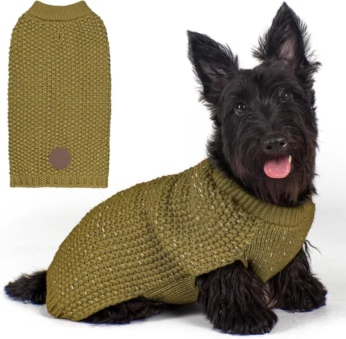 Vista 10 de KYEESE Suéter para Perro con Agujero para Correa para Perros Pequeños Machos Suéter Cálido con Hilo Reflectante Tejido Suave Ropa para Perros Machos