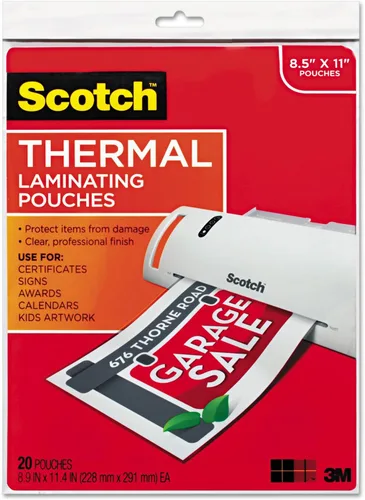 Scotch TP385420 Bolsas de laminado térmico tamaño carta, 3 mil, 11 1/2 x 9, 20 unidades
