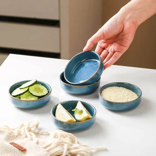 Vista 7 de Selamica Tazones de cerámica para salsa de soja de 3.3 pulgadas, platos de acompañamiento, cuencos pequeños para condimentos, sushi, ketchup