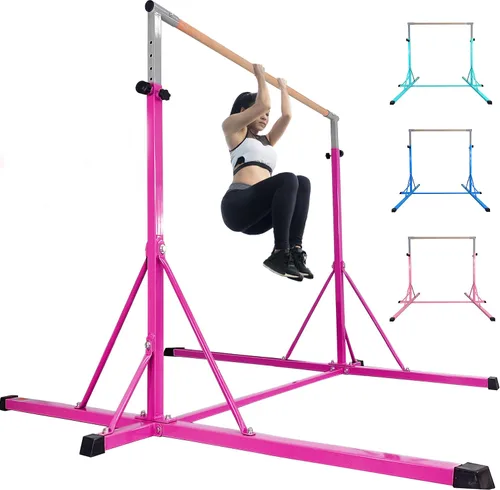 Vista 8 de Gymnastics Bar, 5'10” Base length 45" to 71" Adjustable Horizontal Bar for Serious Training, 500 LBS Capacity, Professional Home Gym Equipment with
