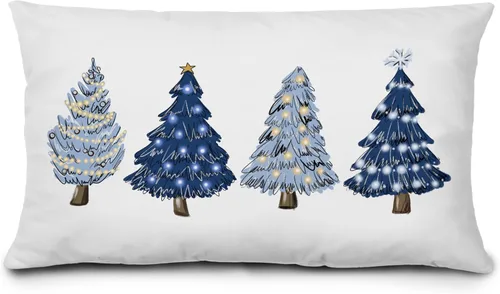 Vista 13 de KEUSPI Decoración Costera de Navidad - Fundas de almohada azules con árbol de Navidad de 12 x 20 pulgadas, fundas de almohada de Navidad Árbol