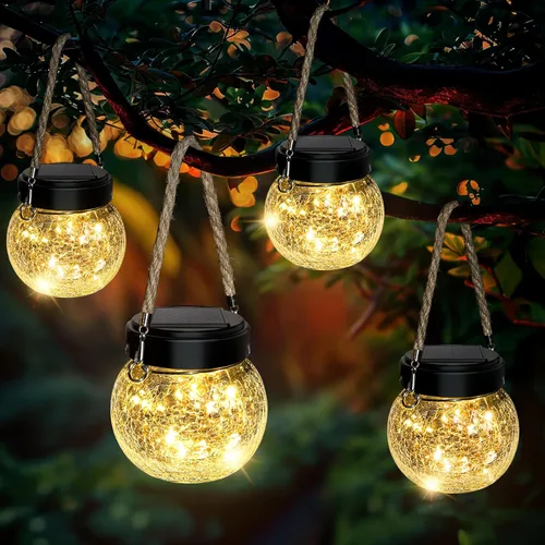 ROSHWEY Farol solar de regalo para mujer, paquete de 4 luces colgantes para decoración de jardín, impermeables, con 15 LED para Halloween, Navidad,