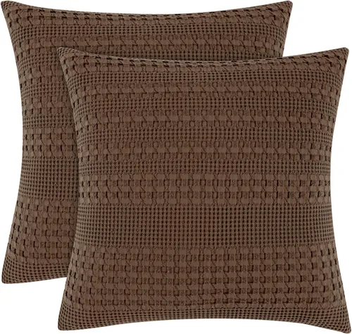 Vista 91 de PHF Fundas de almohada con tejido de gofre de 24" x 24", paquete de 2, funda de almohada cuadrada 100% algodón para decoración de ropa de cama, sin