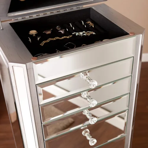 Vista 3 de Espejo de joyería Armoire plateado con acabado de cristal