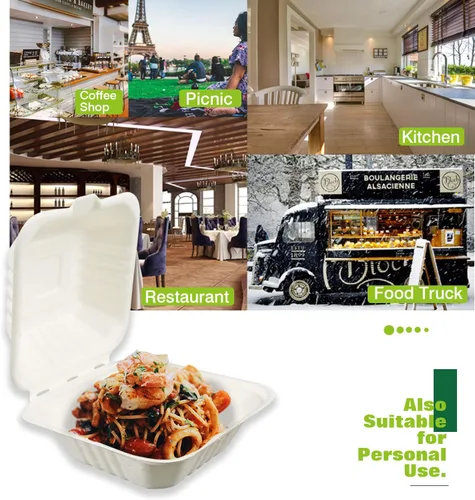 Vista 6 de Green Earth 6 pulgadas, 100 unidades, concha compostable, bagazo natural (fibra de caña de azúcar), cajas de comida para llevar, recipientes