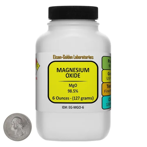 Óxido de magnesio [MgO] 98.5% USP polvo de grado alimenticio 6 onzas en una botella