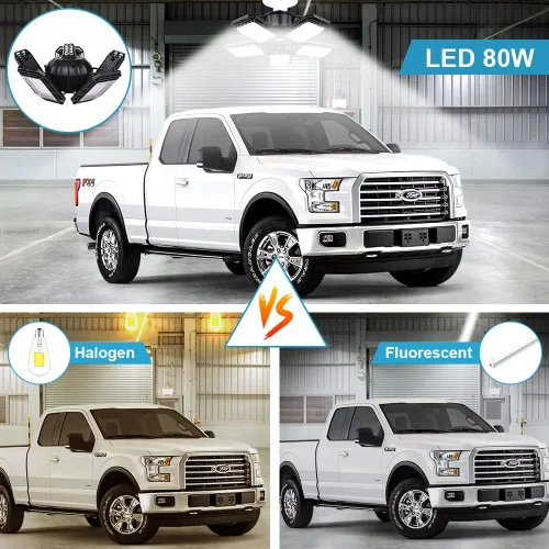 Vista 2 de Luyata Luces LED de Garaje Paquete de 2, Luz LED de Techo para Tienda 160W 16000 lúmenes 6500K Luz LED Atornillable con 5+1 Paneles Deformables
