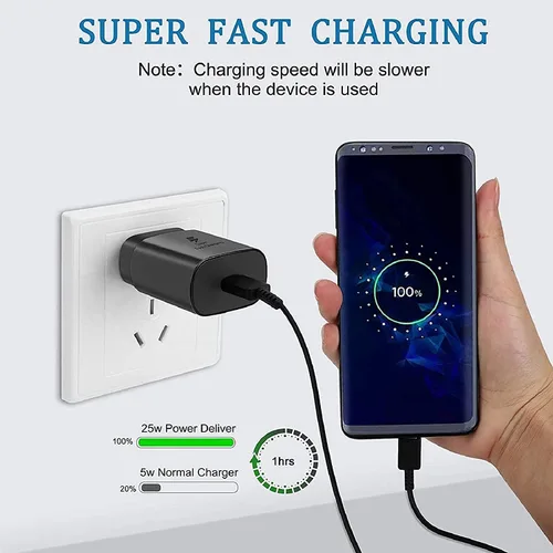Vista 2 de para Samsung, carga súper rápida, cargador de pared USB C de 25 W con cable tipo C de 5 pies compatible con Samsung Galaxy
