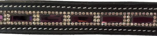 Vista 2 de Correa de cuero con brida inglesa con cristales morados y transparentes
