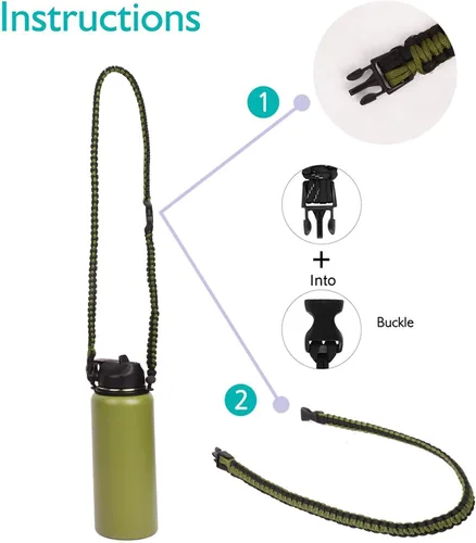 Vista 5 de Wongeto - Porta Mango de Cuerda Paracord con Correa de Hombro, Compatible con Botellas de Agua de Boca Ancha Hydro Flask