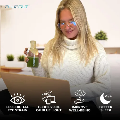 Vista 2 de Blue Light Blocking Glasses – Anti-Fatigue Computer Glasses Prevent Eye Strain Vintage Mettal Gaming Glasses Dorado