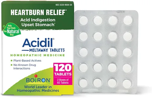 Boiron Acidil para aliviar el reflujo ácido, acidez estomacal, indigestión y malestar estomacal (paquete de 2 de 60)