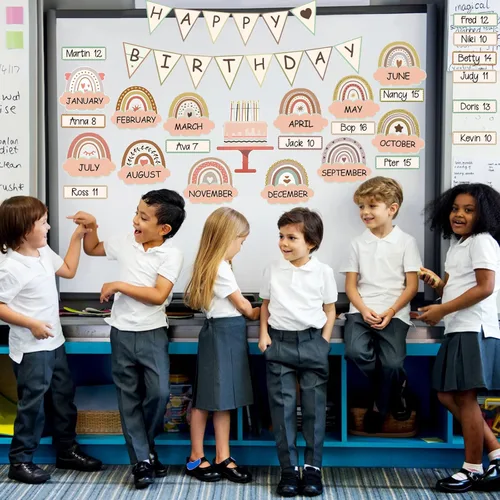 Vista 5 de Juego de 60 piezas de decoración bohemia para tablón de anuncios de cumpleaños, tablero de anuncios de arcoíris, decoración de pared, recortes